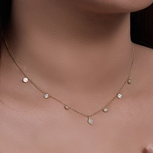 Detailed close-up of S925 silver choker with zircon charms and diamond-set pendant