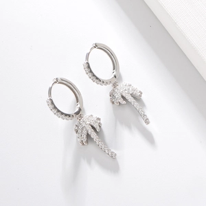Boucles d'oreilles créoles palmier en argent s925 avec cristaux de zircon étincelants