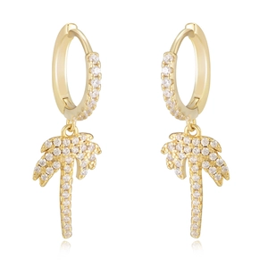 Boucles d'oreilles palmier dorées avec oxydes de zirconium sur de petites créoles