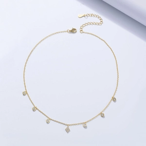 S925 Sterling Silver Gold Plated Rhinestone Choker Necklace For Women Minimalist Geometric Pendant Clavicle Chain Jewelry Gift