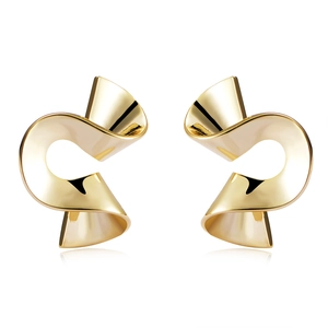 Polished gold-plated spiral earrings with a minimalist twisted geometric ribbon design