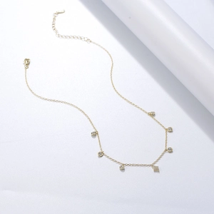 Gold s925 silver choker necklace with diamond zircon pendants and adjustable lobster clasp