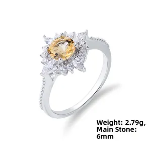 Details des 6mm Citrin-Rings mit s925 Silberfassung und weißem Diamant-Halo