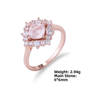 Detail of rose gold ring with 6x6mm pink square gemstone and 2.94g weight info