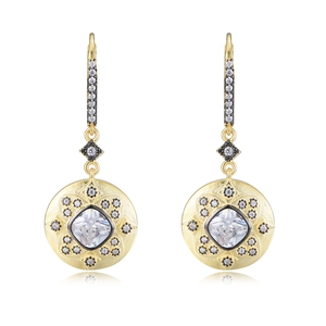 Vintage palace style S925 silver earrings with square zircon and matte 14K gold plating