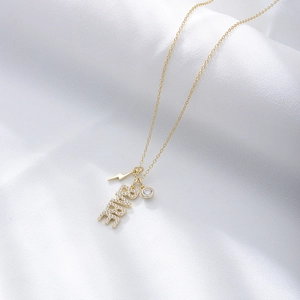 Collier Pendentif Lettre BABE en Argent Sterling 925 pour Femmes Plaqué Or Éclair Rond Strass Bijoux de Mode