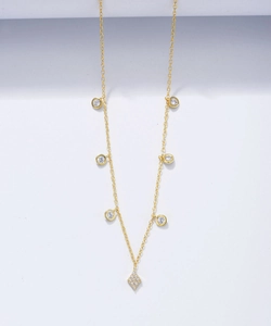 Detailed view of S925 sterling silver gold choker with zircon stones and a diamond pendant