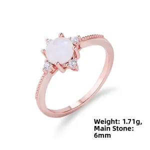 Detail view of 925 silver moonstone ring with rose gold finish and beaded texture