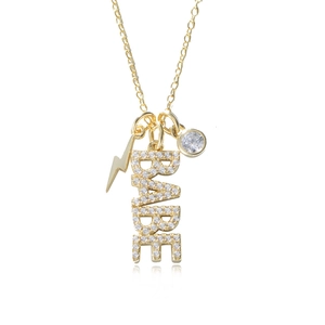 Collier BABE en argent S925 doré avec pendentif éclair et pierres en zircone cubique