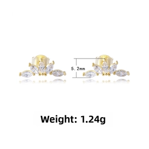 Detailed view of crown-shaped S925 silver stud earrings with marquise-cut zircon stones