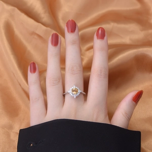 S925 Sterlingsilber Ring mit Citrin-Edelstein und funkelnden Diamant-Akzenten