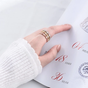 S925 silver marquise-cut stackable rings with sparkling zircons in three-tone finish