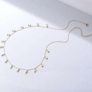 S925 sterling silver gold necklace with rectangular zircon charms and lobster clasp