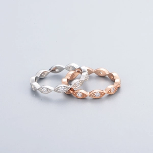 S925 sterling silver evil eye ring with marquise zirconia in silver and rose gold