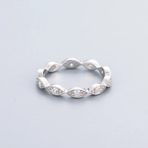 Detail of S925 silver eternity ring with marquise links and milgrain vintage edges