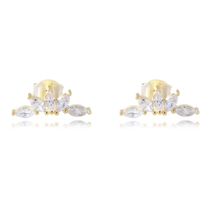 S925 silver gold plated fan shaped stud earrings with marquise cut zircon stones