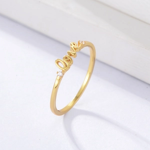 Anello in Argento Sterling 925 Lettera Love Per Donna Intarsiato Zirconia Placcato Oro Argento Minimalista Alfabeto Anello di Moda