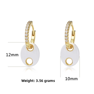Detail of 925 silver hoop earrings with white enamel charms and zircon pavé dimensions