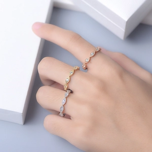 Elegant S925 sterling silver diamond-pattern evil eye rings with zircon in gold and rose gold