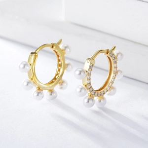Boucles d'Oreilles Créoles en Künstliche Perles Élégantes Avec Tige en Argent Sterling 925 Bijoux Incrustés de Zircone pour Femmes