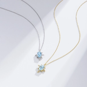 Halsketten mit S925 Silber-Sternanhänger, blauem Topas in Gold- und Silberoptik