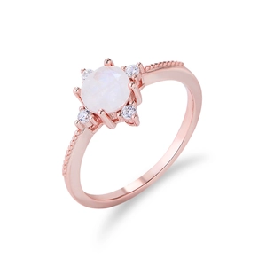 Minimalist 925 sterling silver moonstone ring in rose gold finish with zircon accents