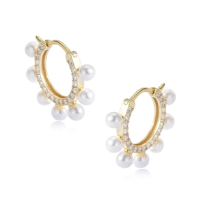 Élégantes boucles d'oreilles créoles S925 en argent avec perles et cristaux pavés