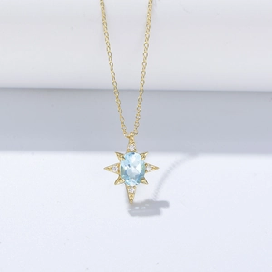 925 Sterlingsilber Achtzackiger Stern Anhänger Halskette Minimalistische Blaue Topas Strass Eingelegte Schlüsselbein Kette Schmuck Damen