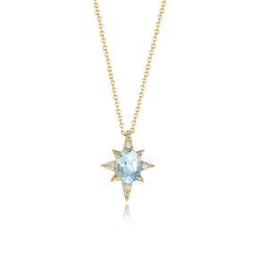 S925 Silber Gold Stern Anhänger Kette mit ovalem blauem Topas und feinen Akzenten
