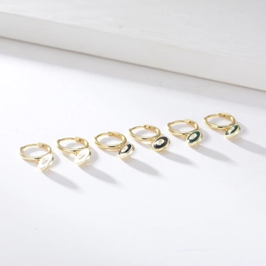 Detail of s925 silver C-shape earrings with colorful enamel and micro-set zircons