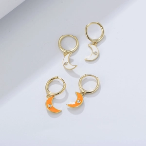 S925 Sterlingsilber Mond Hoop Ohrringe Für Damen Minimalistisch Bunte Emaille Sichel Strass Ohrringe Mode Schmuck Geschenk