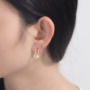 Minimalist S925 silver paperclip stud earring with gold metal and white enamel finish