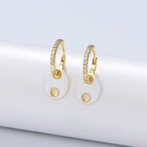 Elegant 925 sterling silver gold plated hoop earrings with white enamel charms