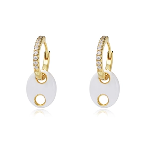 925 silver gold-plated hoop earrings with white enamel pig nose charms and small diamonds