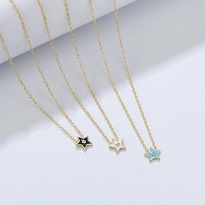 Collier Pendentif Étoile en Argent Sterling 925 pour Femmes Mode Plaqué Or Émail Strass Chaîne de Clavicule Bijoux Cadeau