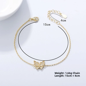 Detailed view of S925 sterling silver butterfly bracelet with zirconia and 15cm chain length