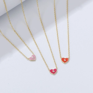 Collier Pendentif Cœur en Argent Sterling 925 pour Femme Émail Coloré Strass Incrusté Ras du Cou Minimaliste Bijoux de Mode