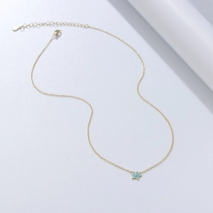 Collier étoile en argent S925 doré avec émail bleu et incrustation de zircon