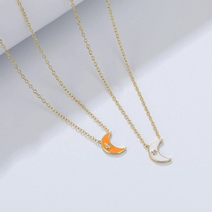 925 Sterling Silver Crescent Moon Pendant Necklace For Women Gold Plated Enamel Rhinestone Choker Minimalist Jewelry Gift