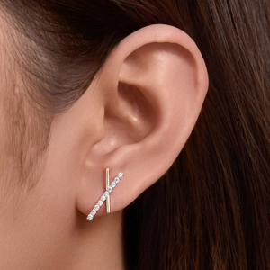 Minimalist S925 silver X-shaped cross stud earrings with sparkling cubic zirconia stones