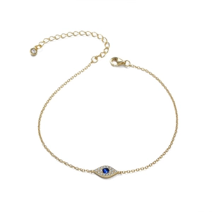 Gold evil eye bracelet with blue and white zircons and lobster clasp closure