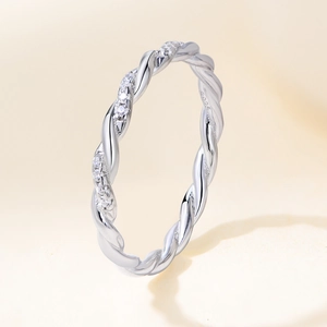 Elegant S925 sterling silver twisted rope ring with sparkling cubic zirconia accents