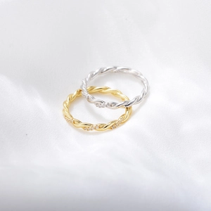 Twisted rope 925 silver rings set with zircon accents in gold and silver finishes