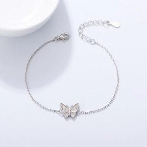 Elegant s925 sterling silver butterfly bracelet with shimmering zircon stones and lobster clasp
