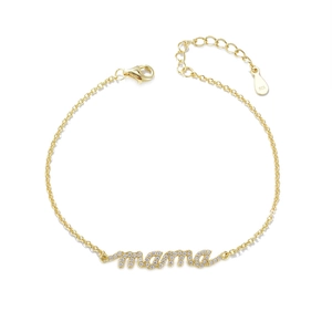 S925 sterling silver gold plated MAMA bracelet with sparkling cubic zirconia stones