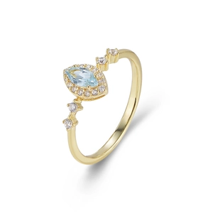 Elegant S925 silver ring with marquise-cut blue topaz stone and sparkling halo detail