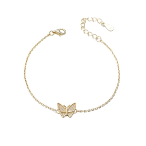 Elegant S925 sterling silver gold-plated butterfly bracelet with micro-pave cubic zirconia