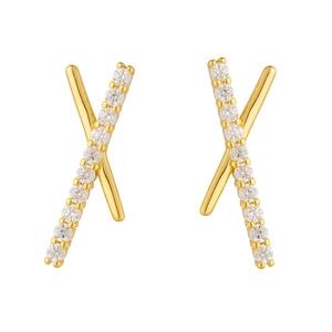 Minimalist S925 sterling silver X-shaped cross stud earrings with sparkling cubic zirconia