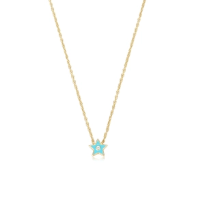 Collier minimaliste en argent S925 doré avec pendentif étoile en émail bleu et zircon