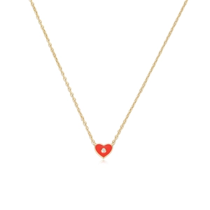 Collier en argent s925 doré avec pendentif cœur en émail rouge et une pierre de zircon